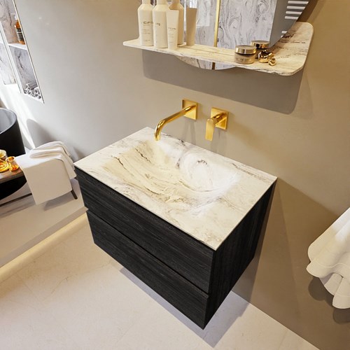 VICA-DLUX 70cm mueble de baño Antracite 2 cajones. Lavabo CLOUD Centro sin orificio color Glace.