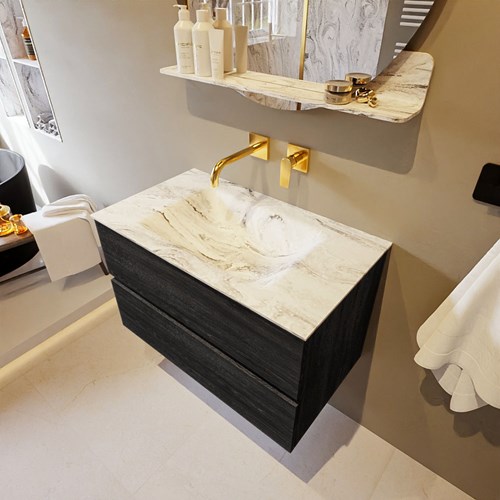 VICA-DLUX 80cm mueble de baño Antracite 2 cajones. Lavabo CLOUD Centro sin orificio color Glace.