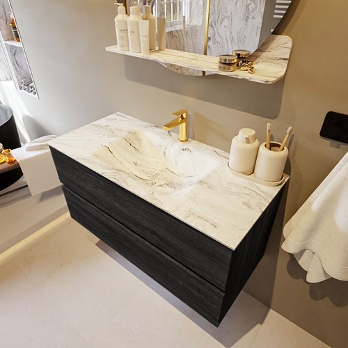 VICA-DLUX 100cm mueble de baño Antracite 2 cajones. Lavabo CLOUD Centro 1 orificio color Glace.