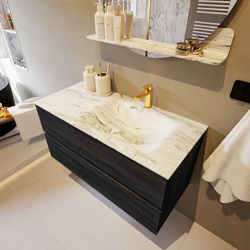 VICA-DLUX 100cm mueble de baño Antracite 2 cajones. Lavabo CLOUD Derecho 1 orificio color Glace.