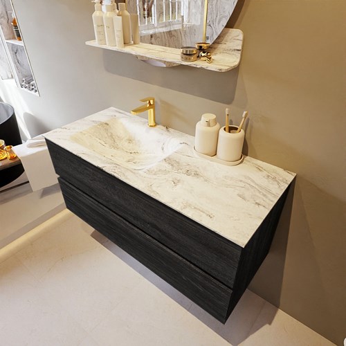 VICA-DLUX 110cm mueble de baño Antracite 2 cajones. Lavabo CLOUD Izquierda 1 orificio color Glace.
