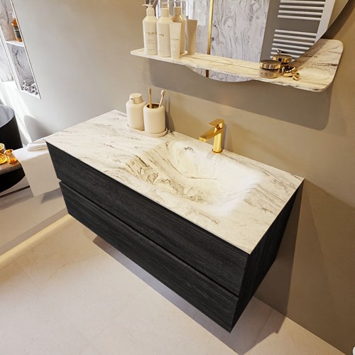 VICA-DLUX 110cm mueble de baño Antracite 2 cajones. Lavabo CLOUD Derecho 1 orificio color Glace.