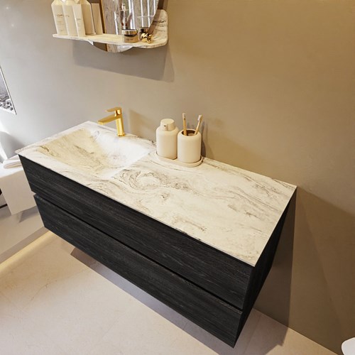 VICA-DLUX 120cm mueble de baño Antracite 2 cajones. Lavabo CLOUD Izquierda 1 orificio color Glace.