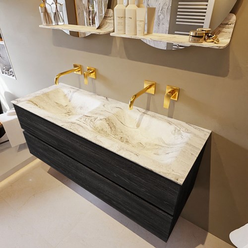 VICA-DLUX 130cm mueble de baño Antracite 2 cajones. Lavabo CLOUD Doble sin orificio color Glace.