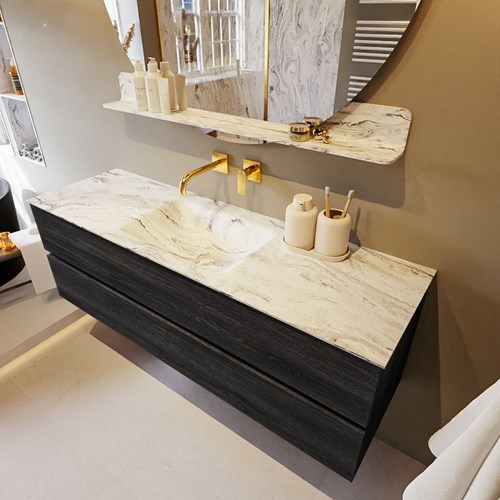 VICA-DLUX 150cm mueble de baño Antracite 2 cajones. Lavabo CLOUD Centro sin orificio color Glace.