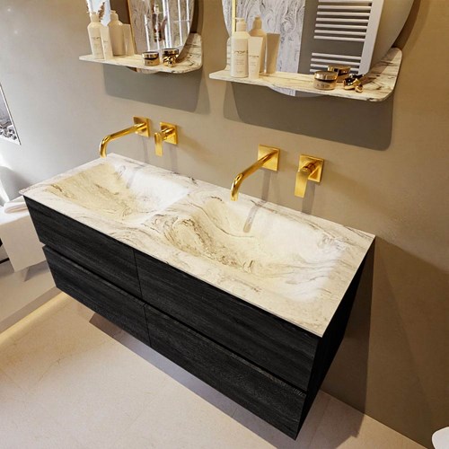 VICA-DLUX 120cm mueble de baño Antracite 4 cajones. Lavabo CLOUD Doble sin orificio color Glace.