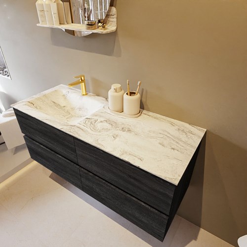VICA-DLUX 120cm mueble de baño Antracite 4 cajones. Lavabo CLOUD Izquierda 1 orificio color Glace.