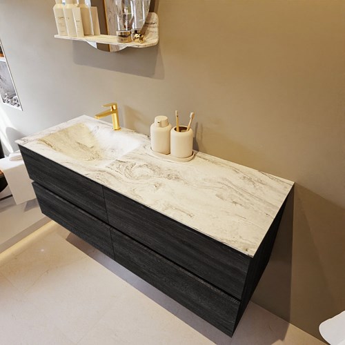 VICA-DLUX 130cm mueble de baño Antracite 4 cajones. Lavabo CLOUD Izquierda 1 orificio color Glace.
