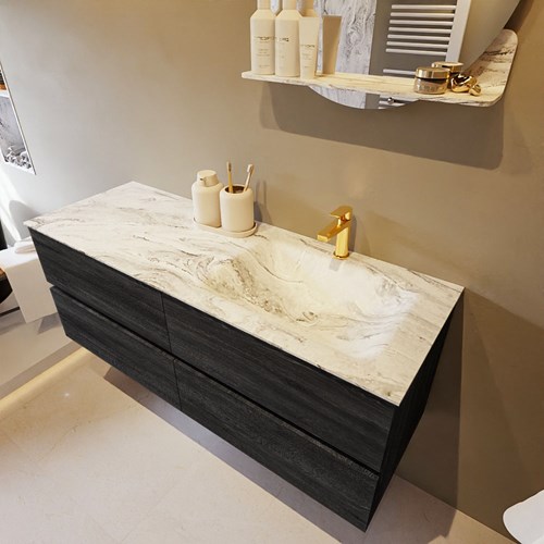 VICA-DLUX 130cm mueble de baño Antracite 4 cajones. Lavabo CLOUD Derecho 1 orificio color Glace.