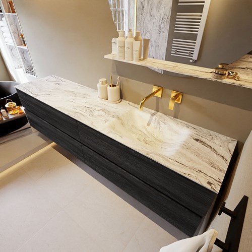VICA-DLUX 200cm mueble de baño Antracite 4 cajones. Lavabo CLOUD Derecho sin orificio color Glace.