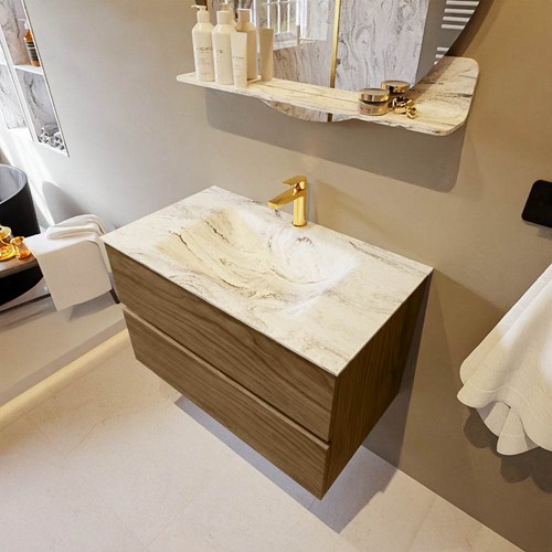 VICA-DLUX 80cm mueble de baño Chai 2 cajones. Lavabo CLOUD Centro 1 orificio color Glace.