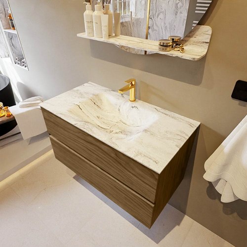 VICA-DLUX 90cm mueble de baño Chai 2 cajones. Lavabo CLOUD Centro 1 orificio color Glace.