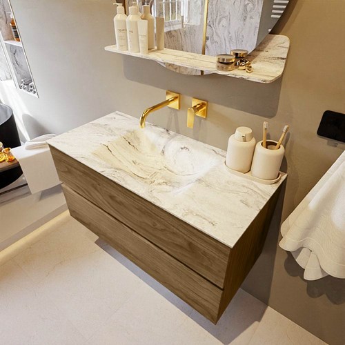 VICA-DLUX 100cm mueble de baño Chai 2 cajones. Lavabo CLOUD Centro sin orificio color Glace.