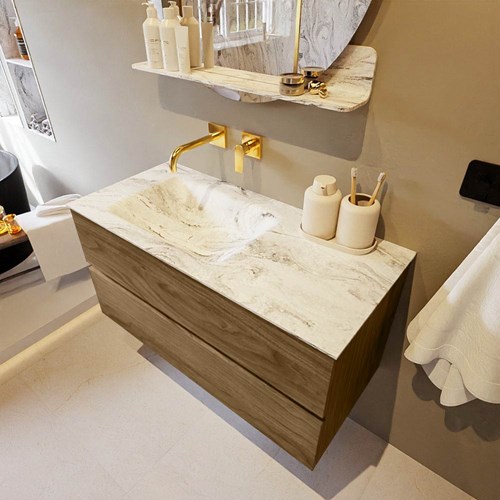 VICA-DLUX 100cm mueble de baño Chai 2 cajones. Lavabo CLOUD Izquierda sin orificio color Glace.