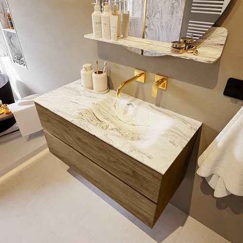 VICA-DLUX 100cm mueble de baño Chai 2 cajones. Lavabo CLOUD Derecho sin orificio color Glace.