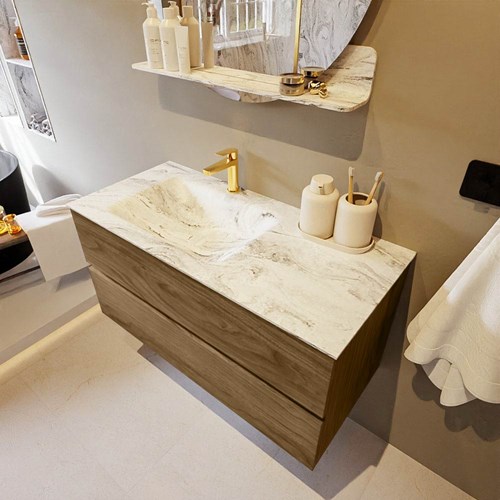 VICA-DLUX 100cm mueble de baño Chai 2 cajones. Lavabo CLOUD Izquierda 1 orificio color Glace.