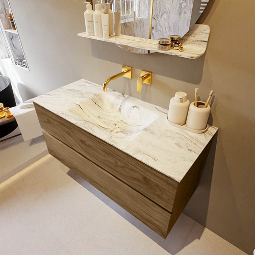 VICA-DLUX 110cm mueble de baño Chai 2 cajones. Lavabo CLOUD Centro sin orificio color Glace.
