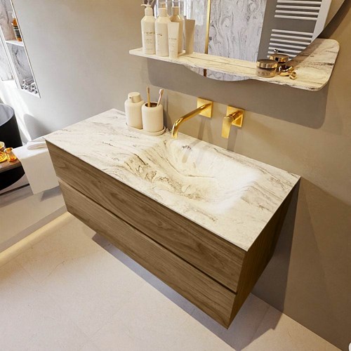 VICA-DLUX 110cm mueble de baño Chai 2 cajones. Lavabo CLOUD Derecho sin orificio color Glace.