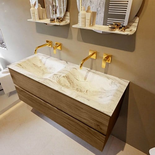 VICA-DLUX 120cm mueble de baño Chai 2 cajones. Lavabo CLOUD Doble sin orificio color Glace.