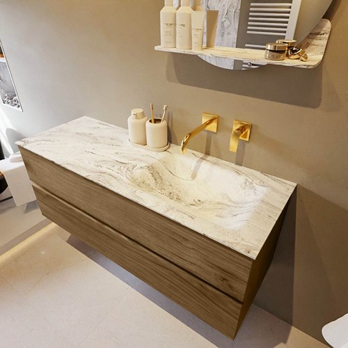 VICA-DLUX 130cm mueble de baño Chai 2 cajones. Lavabo CLOUD Derecho sin orificio color Glace.