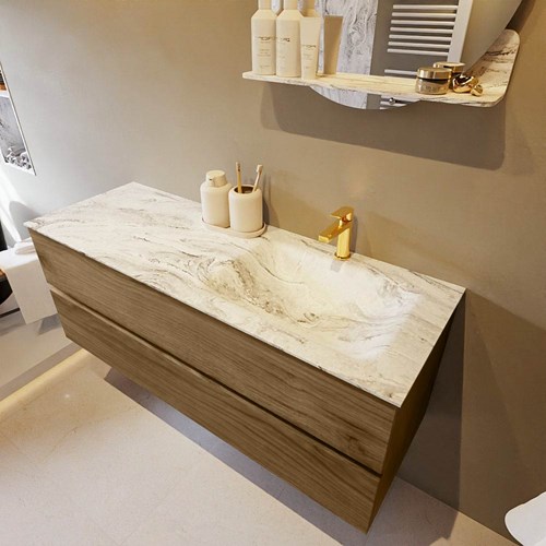 VICA-DLUX 130cm mueble de baño Chai 2 cajones. Lavabo CLOUD Derecho 1 orificio color Glace.