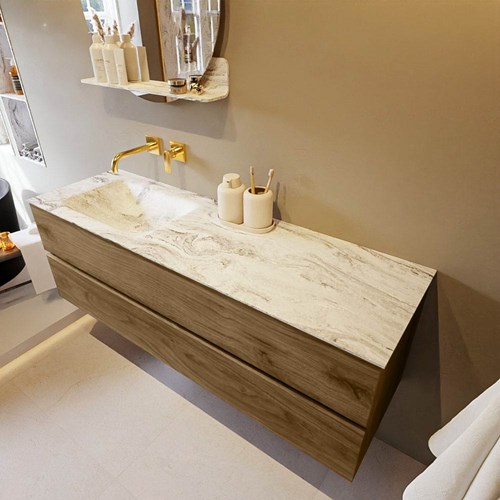 VICA-DLUX 150cm mueble de baño Chai 2 cajones. Lavabo CLOUD Izquierda sin orificio color Glace.
