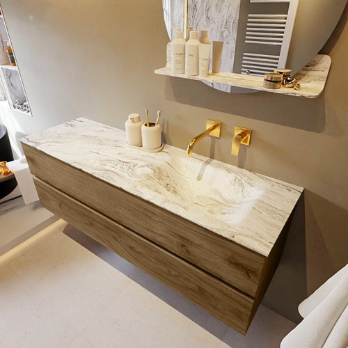 VICA-DLUX 150cm mueble de baño Chai 2 cajones. Lavabo CLOUD Derecho sin orificio color Glace.