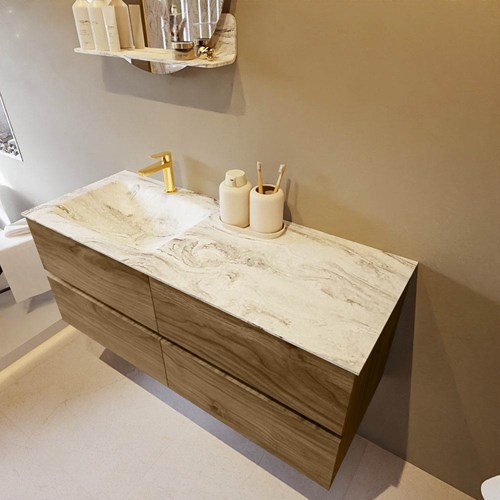 VICA-DLUX 120cm mueble de baño Chai 4 cajones. Lavabo CLOUD Izquierda 1 orificio color Glace.