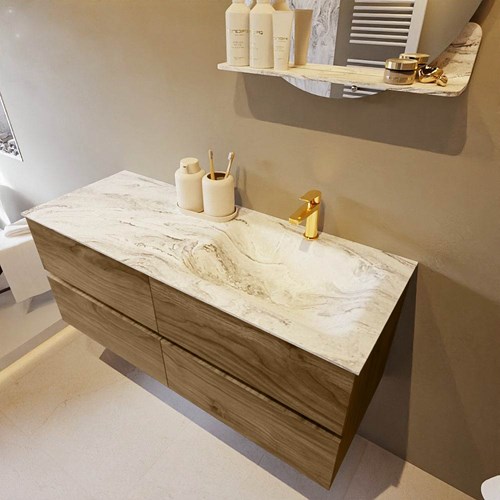 VICA-DLUX 120cm mueble de baño Chai 4 cajones. Lavabo CLOUD Derecho 1 orificio color Glace.