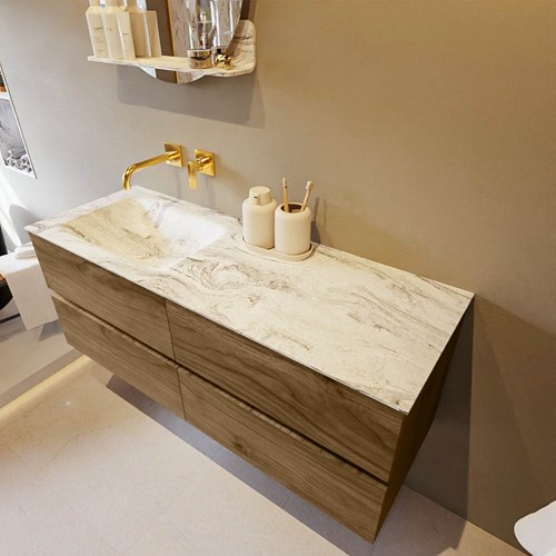 VICA-DLUX 130cm mueble de baño Chai 4 cajones. Lavabo CLOUD Izquierda sin orificio color Glace.