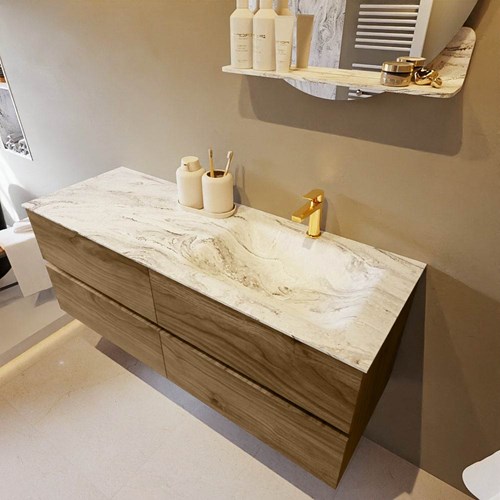 VICA-DLUX 130cm mueble de baño Chai 4 cajones. Lavabo CLOUD Derecho 1 orificio color Glace.