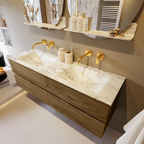 VICA-DLUX 150cm mueble de baño Chai 4 cajones. Lavabo CLOUD Doble sin orificio color Glace.