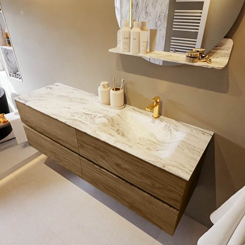 VICA-DLUX 150cm mueble de baño Chai 4 cajones. Lavabo CLOUD Derecho 1 orificio color Glace.