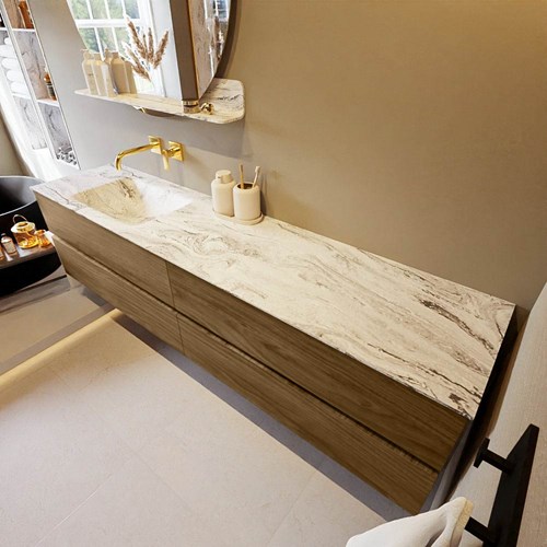 VICA-DLUX 200cm mueble de baño Chai 4 cajones. Lavabo CLOUD Izquierda sin orificio color Glace.