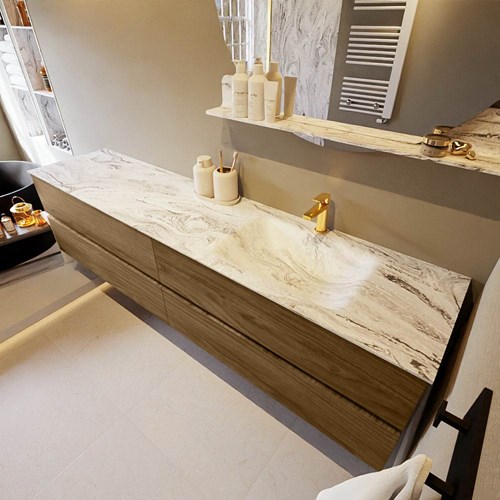 VICA-DLUX 200cm mueble de baño Chai 4 cajones. Lavabo CLOUD Derecho 1 orificio color Glace.