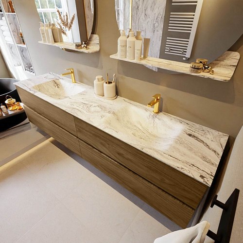 VICA-DLUX 200cm mueble de baño Chai 4 cajones. Lavabo CLOUD Doble 2 orificios color Glace.