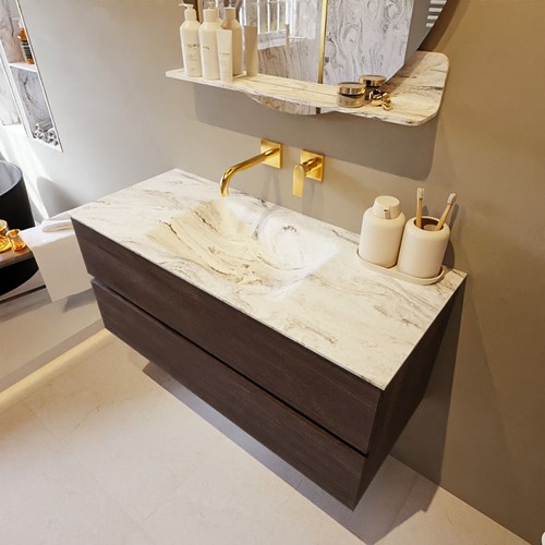 VICA-DLUX 110cm mueble de baño Dark Brown 2 cajones. Lavabo CLOUD Centro sin orificio color Glace.