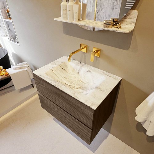 VICA-DLUX 70cm mueble de baño Mocha 2 cajones. Lavabo CLOUD Centro sin orificio color Glace.