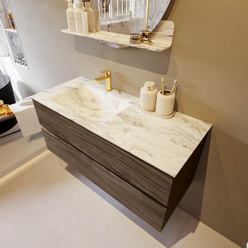 VICA-DLUX 110cm mueble de baño Mocha 2 cajones. Lavabo CLOUD Izquierda 1 orificio color Glace.