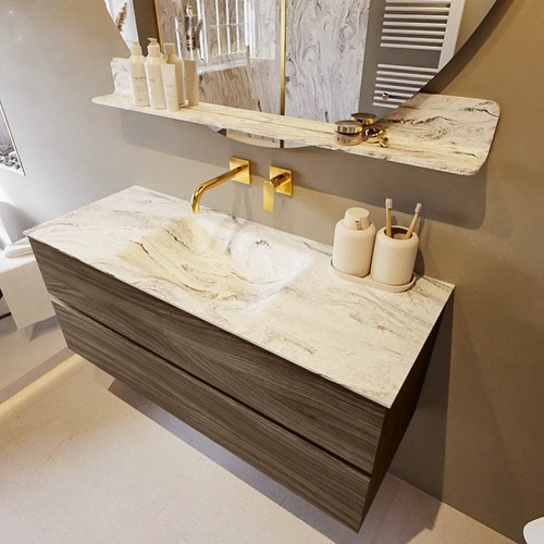 VICA-DLUX 120cm mueble de baño Mocha 2 cajones. Lavabo CLOUD Centro sin orificio color Glace.