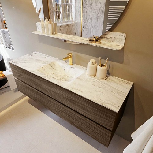 VICA-DLUX 150cm mueble de baño Mocha 2 cajones. Lavabo CLOUD Centro 1 orificio color Glace.