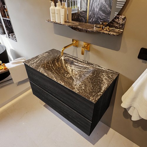 VICA-DLUX 90cm mueble de baño Antracite 2 cajones. Lavabo CLOUD Centro sin orificio color Lava.
