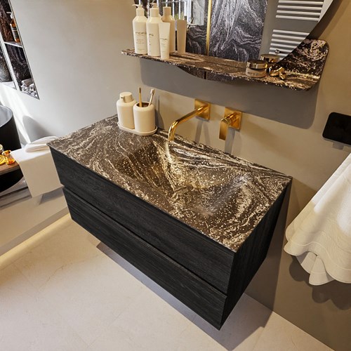 VICA-DLUX 100cm mueble de baño Antracite 2 cajones. Lavabo CLOUD Derecho sin orificio color Lava.