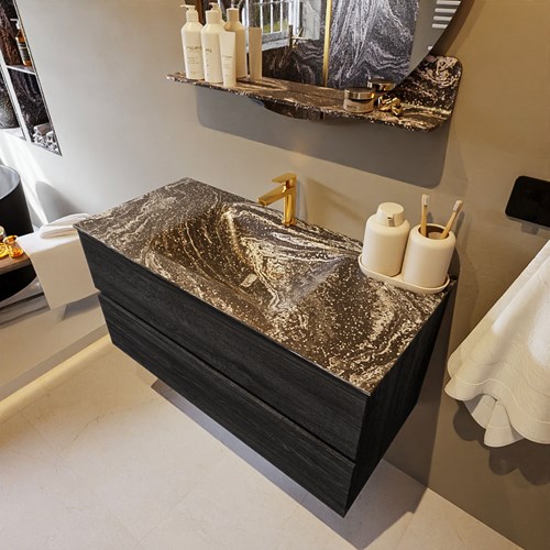 VICA-DLUX 100cm mueble de baño Antracite 2 cajones. Lavabo CLOUD Centro 1 orificio color Lava.
