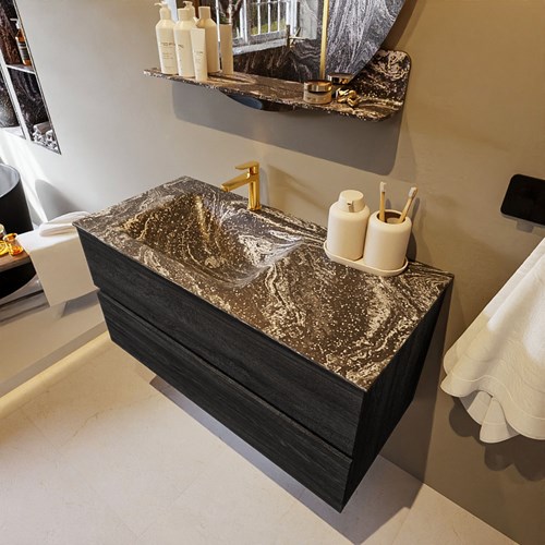VICA-DLUX 100cm mueble de baño Antracite 2 cajones. Lavabo CLOUD Izquierda 1 orificio color Lava.