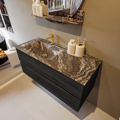 VICA-DLUX 110cm mueble de baño Antracite 2 cajones. Lavabo CLOUD Izquierda 1 orificio color Lava.