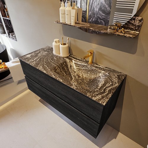 VICA-DLUX 110cm mueble de baño Antracite 2 cajones. Lavabo CLOUD Derecho 1 orificio color Lava.
