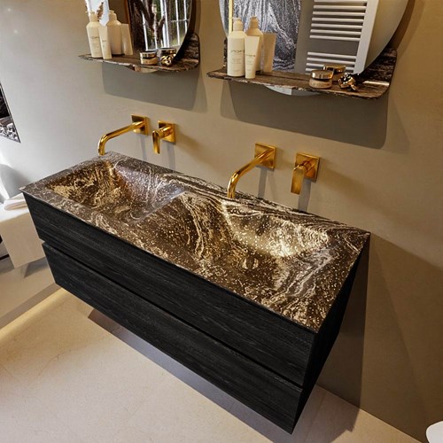 VICA-DLUX 120cm mueble de baño Antracite 2 cajones. Lavabo CLOUD Doble sin orificio color Lava.