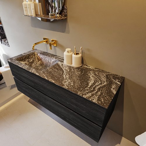 VICA-DLUX 130cm mueble de baño Antracite 2 cajones. Lavabo CLOUD Izquierda sin orificio color Lava.