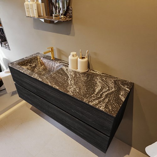 VICA-DLUX 130cm mueble de baño Antracite 2 cajones. Lavabo CLOUD Izquierda 1 orificio color Lava.